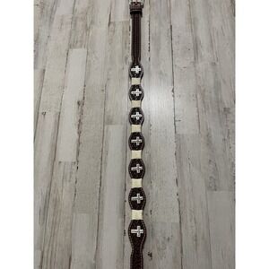 Cowgirl Western  Cross Concho Braided Belt Genuine Hand tooled Leather Sz 32 Red